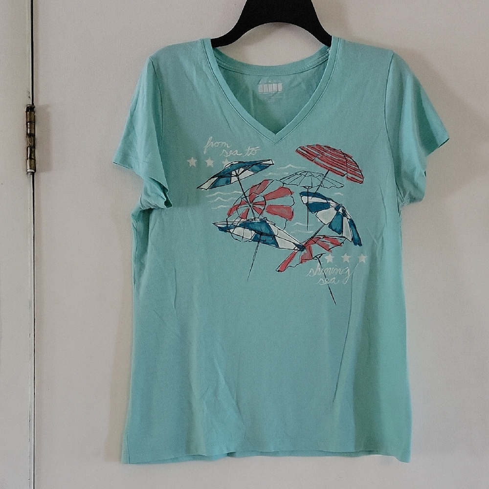 Aqua "Sea" V Neck Tee